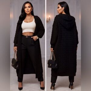 Elegant Black Hooded Women's Sweater